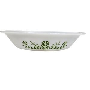 Vintage Glassbake Jeannette Green Daisy Oval Divided Milk Glass Casserole Dish